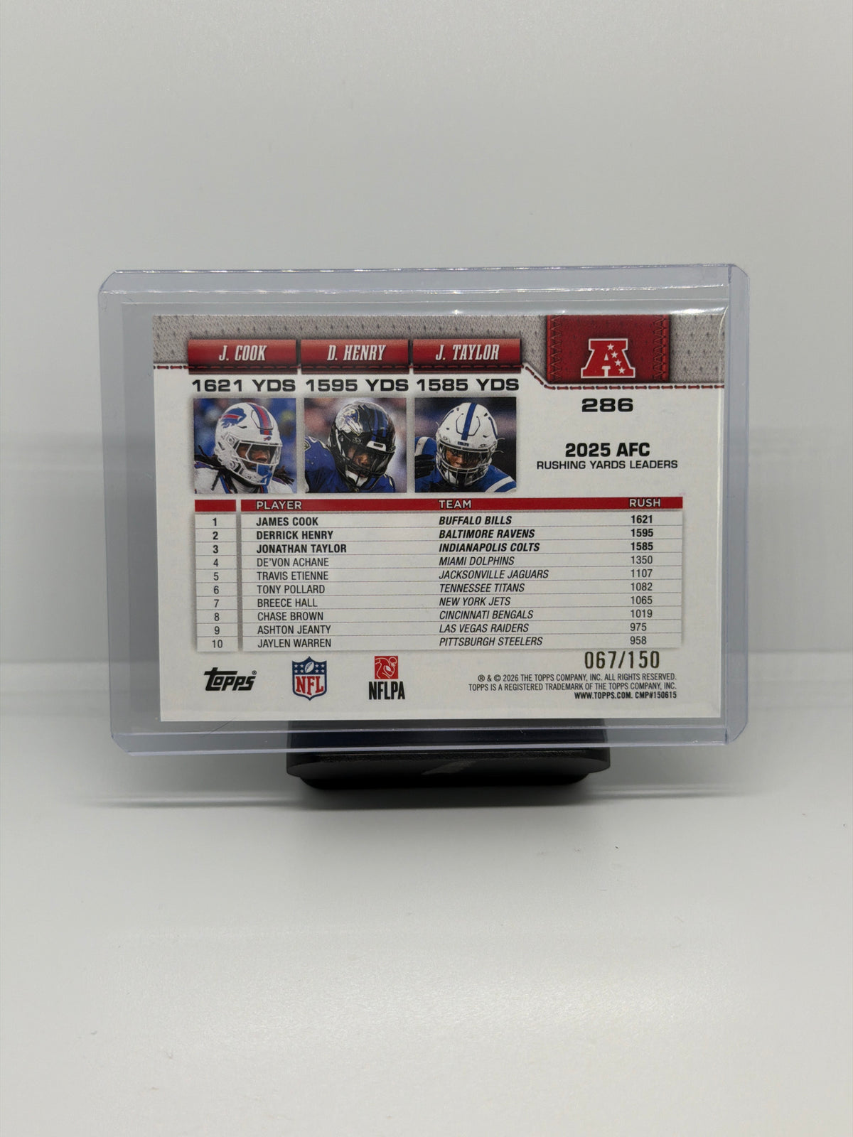 2026 Topps Flagship 2025 AFC Rush Leaders Cook/Henry/Taylor Football /150