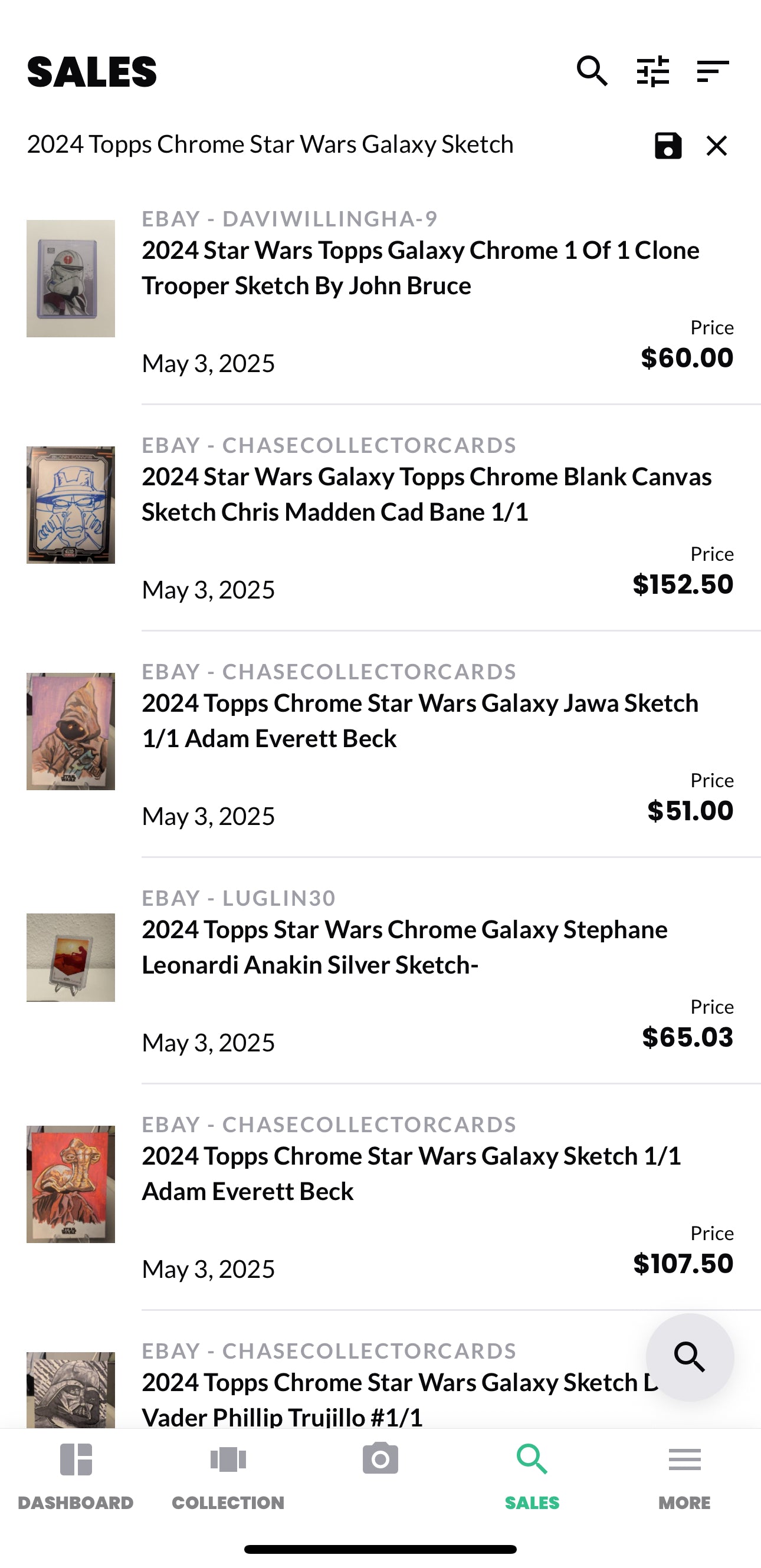 2024 Topps Chrome Star Wars Galaxy 1/1 Artist Signature Sketch